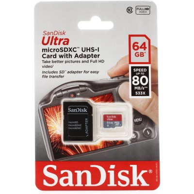 Карта памяти SanDisk microSDHC 64Gb UHS-I Ultra